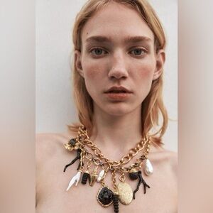 ZARA Gold chain and Black Statement Necklace